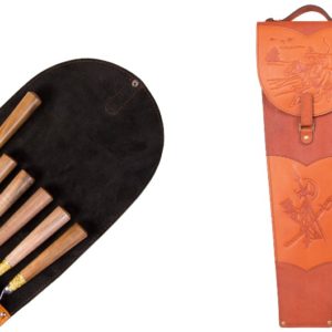 Набор подарочных шампуров с деревянной ручкой в колчане из натуральной кожи